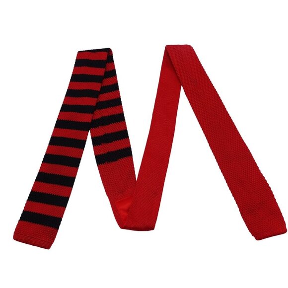 Unbranded Silk Knit Necktie OS Black Red Striped Textured Square-End Business - Picture 5 of 10